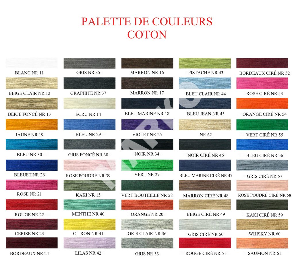 Palette de couleurs des cordons pour vêtements en coton