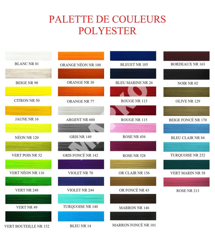 Palette de couleurs des cordons pour vêtements en polyester